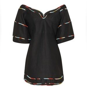 Farm Rio Colored Stripes Puffed Short-Sleeve Mini Dress